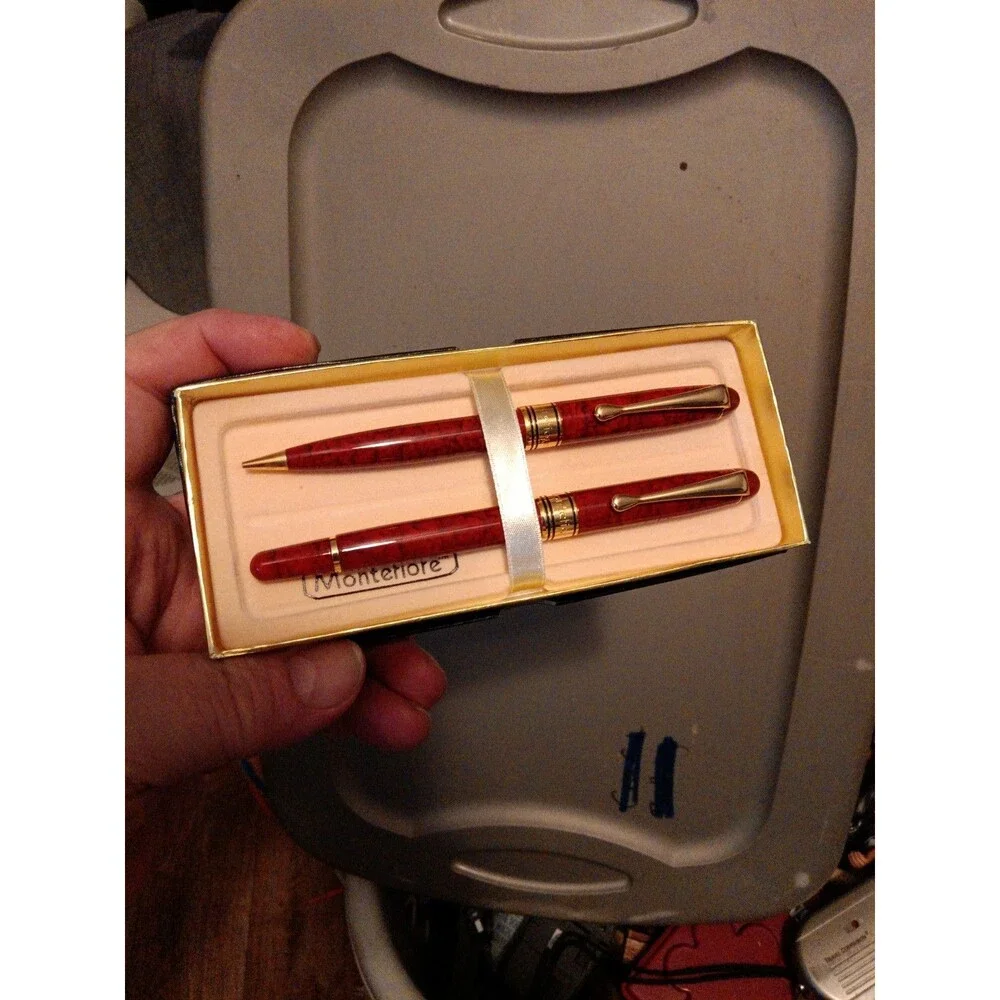 Montefiore Pen and Pencil Set Red w/  gold Accents